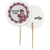 Resim 20 Adet Kişiye Özel Yuvarlak Bayraklı Baskılı Kına Hatırası Pasta Kürdanı 6,5 Cm -1 