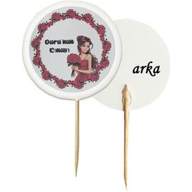 Resim 20 Adet Kişiye Özel Yuvarlak Bayraklı Baskılı Kına Hatırası Pasta Kürdanı 6,5 Cm -1 