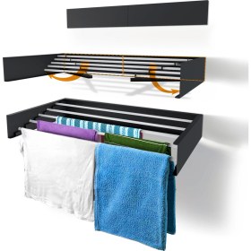 Resim Unique Design Design Kurutmalık Çamaşır Askısı - Duvara Monte, Katlanabilir Çamaşırlık - (ANTRASIT-70CM) 