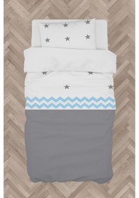 Resim Mekta Home Bebek Ve Çocuk Odası Gri Mavi Yıldız Desenli Nevresim Takımı 