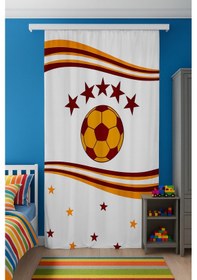 Resim Sarı Kırmızı Çocuk Odası Çift Kanatlı Kadife Fon Perde 