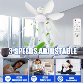 Resim 51,99/46,0 cm Büyük E26/E27 Tabanlı Akıllı Tavan Vantilatörü ve Lamba - Uzaktan Kumandalı Modern Dimlenebilir LED Fan Işığı, 40W Yüksek Hızlı Hava Akışı ile Yatak Odası, Mutfak, Banyo için Mükemmel Sıradan Ampul Çözümü 