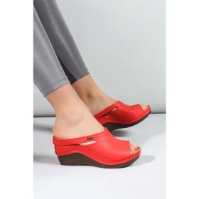 Resim Fast Step Hakiki Deri Kadın Dolgu Topuk Terlik 972ZA1001 