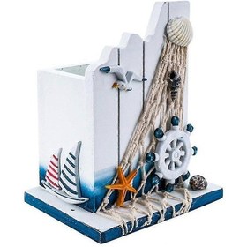 Resim Ganzhoushop Kalemlik Ahşap Denizcilik Dekorasyonu Dümenci Dekor Kalemlik Düzenleyici Ev Ofis Masaüstü Denizcilik Hediyeleri - Q37/yy 