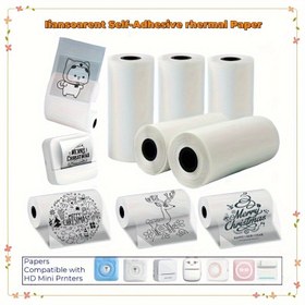 Resim Mini Taşınabilir Yazıcılar için Parlak Termal Baskı Kağıdı, Çoğu Cep Yazıcısına Uygun Şeffaf Termal Etiketler, 57mm x 2.5mm, 1/5/8 Rulo Şeffaf Kendinden Yapışkanlı Termal Kağıt 