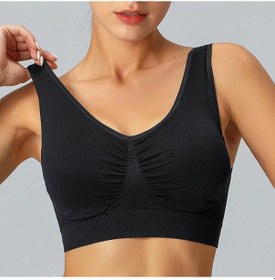 Resim Siyah Sporcu Sütyeni Büyük Beden Kadın Spor Sütyeni Çift Katmanlı Yoga Koşu Fitness İç Çamaşırı Yelek Siyah 