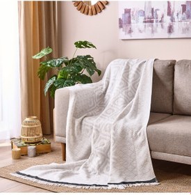 Resim Soft Geometrik Desenli Koltuk Şalı - Gri - 130x170 Cm Renkli 