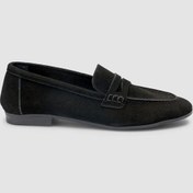 Resim %100 Hakiki Deri Siyah Süet Kadın Loafer Siyah 