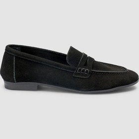 Resim %100 Hakiki Deri Siyah Süet Kadın Loafer Siyah 