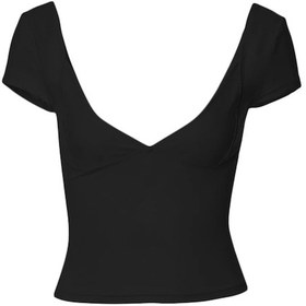 Resim Xbtclxebco Peri Coquette Y2k Vintage Slim Fit V Yaka Kırpma Üst Tees Streetwearblackkadın Black 