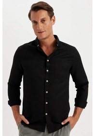 Resim DeFacto Slim Fit Dar Kesim Düğmeli Dokulu Düz Pamuk Karışımlı Uzun Kollu Siyah Gömlek T2066AZ24AUBK81 