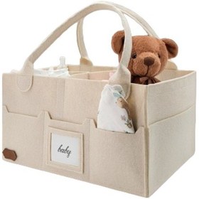 Resim Jasper Keçe Bej Sade Kapaklı Çok Amaçlı Anne Bebek Bakım Çantası Bej 