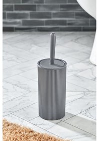 Resim Line Çizgili Yuvarlak Kapaklı Wc Banyo Fırçası - Tuvalet Fırçası Antrasit Gri 