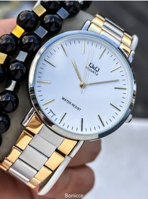 Resim Q&Q Erkek Kol Saati, Gümüş-Sarı Çelik Kordon, 5 ATM Su Geçirmez, Bileklik Hediyeli 