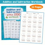 Resim Çocuklar İçin LACHILLY 32 Sayfalık Matematik Pratik Çalışma Kitabı: 1000'e Kadar Toplama ve Çıkarma - Renkli Matematik Gerçekleri ile Eğlenceli İllüstrasyonlar, Etkileşimli Öğrenme Aktiviteleri & İlerleme Takibi, Canlı Kapak Tasarımı | Kaliteli Kağıt Malzeme, Matematik Öğrenme Araçları 