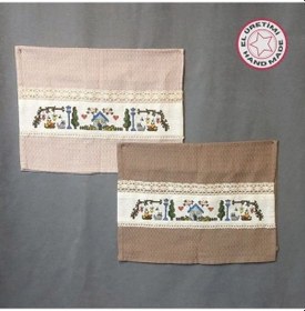 Resim Uretti - Pınar 6788 5216 El Yapımı 2'li Kanaviçe İşlemeli Dantelli Mutfak Kurulama Bezi Kahverengi 