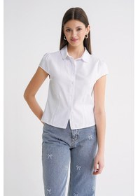 Resim Mixray 4698 Kadın Ay Kol Fit Pensli Gömlek Beyaz 