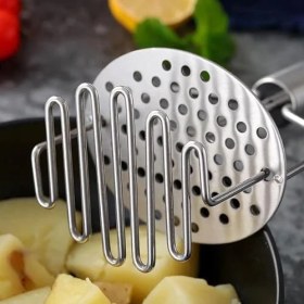 Resim Paslanmaz Çelik Yaylı Patates Ezici - 24,5 cm Patates Presi | Ergonomik Saplı Sebze Ezme Aleti | Manuel Püre Yapıcı | 