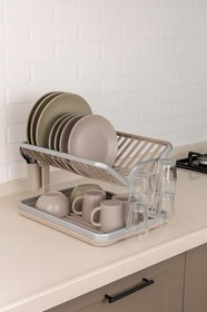 Resim Metal Bulaşıklık Kurutmalık Su Tahliye Tepsili Çatal-Bıçak Bölmeli Tabak Bardak Organizeri 