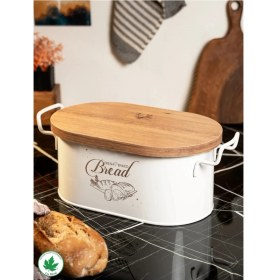 Resim Doremcy Ahşap Kapaklı Tel Kulplu Metal Ekmeklik Beyaz 