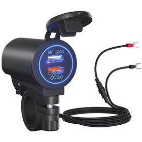 Resim Siyah Motosiklet Çift Usb Şarj Cihazı, Su Geçirmez Çift Bağlantı 