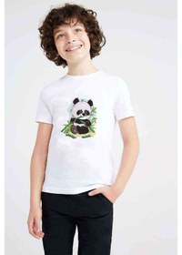 Resim Panda Baskılı Unisex Çocuk Beyaz T-Shirt (534795001) 