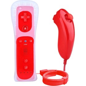 Resim Homyl Jest Denetleyicisi ve Ninchuck Joystick Combo Nintendo Wii Wii U Kırmızı 