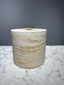 Resim Mermer Desenli Beton Çöp Kovası Banyo Mutfak Tuvalet Wc 18 Cm 4 Litre Bej 