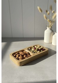 Resim Rivaistanbul Ahşap 2 Bölmeli %100 Kestane Ağacı Sunum Kasesi, Çerezlik 