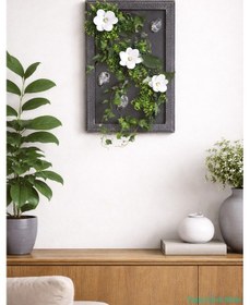 Resim Yapay Çiçek Sitesi Ahşap Çerçeveli Yapay Çiçek Duvar Tablosu 38x60 Cm Model 9 Yeşil 