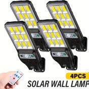 Resim 4 Adet 90COB Güneş Enerjili LED Güvenlik Sokak Lambası, Uzaktan Kumandalı 3 Aydınlatma Modu, Kablosuz Hareket Sensörü, Bahçe, Garaj, Veranda, Yol Dekorasyonu için Kolay Kurulumlu Dış Mekan Duvar Işığı 