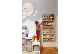 Resim Karaköse Ahşap Montessori Ahşap Çocuk Odası Eğitici Kitaplık Ahşap Bebek Çocuk Odası Duvar Rafı Kitaplık Eğitici 