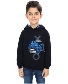 Resim Toontoy Kids Toontoy Erkek Çocuk Relax Fit Kapüşonlu Cepli Düşük Omuz Baskılı Sweatshirt - 2 İplik Siyah 