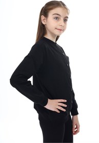 Resim Toontoy Siyah Kız Çocuk Bisiklet Yaka Düğmeli Örme Hırka - 2 İplik 