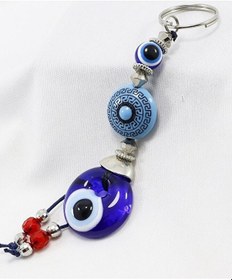 Resim Desenli Daire Şekilli El Yapımı Cam Nazar Boncuklu Anahtarlık, Kı 