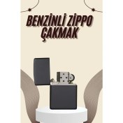 Resim Çakmak Parlak Siyah Zippo Benzinli Çakmak Cep Boy Doldurulabilir 