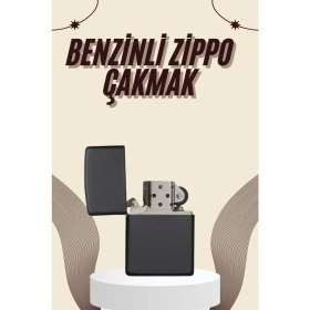 Resim Çakmak Parlak Siyah Zippo Benzinli Çakmak Cep Boy Doldurulabilir 