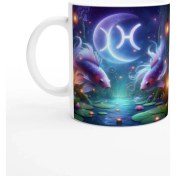 Resim Balık Burcu Baskılı Kahve Kupası - Ay Işığında Zodyak Bahçesi Vs2 