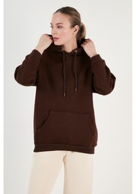 Resim Lela Regular Fit Pamuklu Kapüşonlu Yaka Şardonlu Kışlık 2'Li Paket Bayan Sweat 5863854S2 Gri Melanj-Kahve 