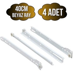 Resim Beyaz Metal Çekmece Rayı Tekerlekli Mobilya Dolap Çekmece Rayı Beyaz 40cm 4 Takım Metal Çok Renkli 