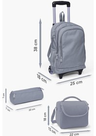 Resim Coral High Kids Koyu Yeşil Siyah Dinazor Desenli Çekçekli 3'lü Çanta Seti Set0123925 