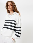 Resim Oversize Sweatshirt Yarım Fermuarlı Şerit Detaylı Uzun Kollu Şardonlu 