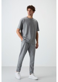 Resim Tommy Life Gri Melanj Pamuklu Kalın Yumuşak Dokulu Oversize Fit Basic Erkek Eşofman Takım - 85251 GRİ MELANJ 