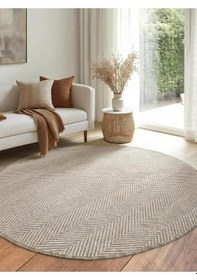 Resim Yuvarlak Sisal Elit 1002 Gri Hasır Görünümlü Modern Salon Oturma Odası Dört Mevsim Halı Bej Bej 