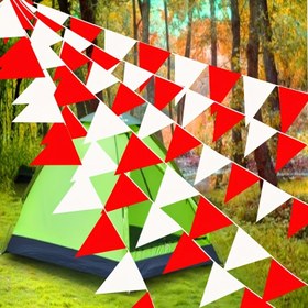 Resim 99.97 metre Kırmızı ve Beyaz Üçgen Bayraklar - Canlı Karnaval & Dış Mekan Parti Dekoru, Festival, Temalar ve Bahçe Etkinlikleri için Kolay Asılan Yeniden Kullanılabilir Polyester Bayraklar, Mevsimlik Kutlamalar | Canlı Dekorasyon | Yeniden Kullanılabilir Bayraklar, Büyük Dış Mekan Bayrakları 