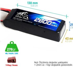 Resim Leopard Power 2600 Mah 14.8v 4s 25c Lityum Polimer Lipo Batarya Pil T Plug 