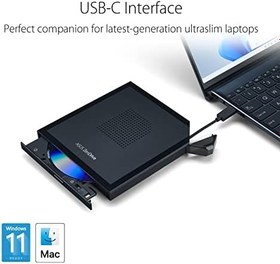 Resim ASUSK ASUS ZenDrive V1M (SDRW-08V1M-U) harici DVD sürücü ve yazıcı (entegre kablo depolama tasarımı, USB-C arayüzü, Windows 11 ve MacOS, M-Disc ile uyumlu) 90DD02L0-M29000 