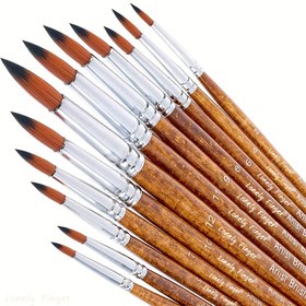 Resim 12 adet Sanatçı Su Temizleme Boya Fırçaları, Yuvarlak Uçlu Sanatçı Boya Fırçaları Seti Su Temizleme Akrilik Gouache için Farklı Boyutlar 