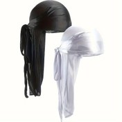 Resim 2 adet ZTZI İpek Durag Korsan Şapkası - Yumuşak, Parfümsüz, 360 Dalga, Maksimum Konfor ve Stil için Ekstra Uzun Kuyruk, Siyah & Beyaz, Yüksek Esneklikte Polyester Kumaş, Sokak Giyim Aksesuarı, ZTZI 
