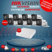 Resim Hikvision 2 Megapiksel HD 1920x1080 Bullet Güvenlik Kamerası Seti 8'li 